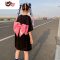 绿彩虹光女童中长款t恤2022夏季新款时尚韩版中大童宽松蝴蝶结黑色t恤短袖T恤