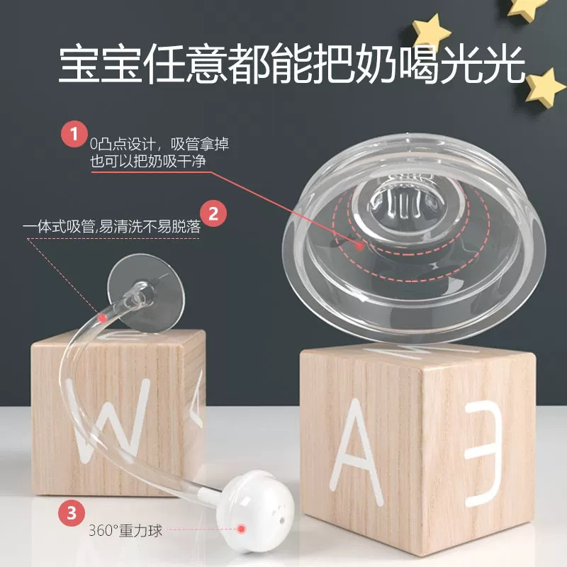 60mm口径方形奶瓶用奶嘴 偏中心智慧奶嘴带吸管 十字孔