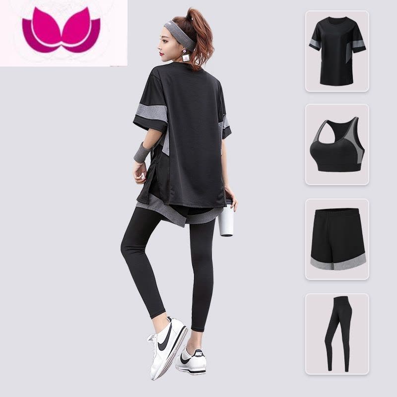 七斓夏季大码瑜伽服女宽松胖mm200斤长款跑步运动套装健身房衣服图片