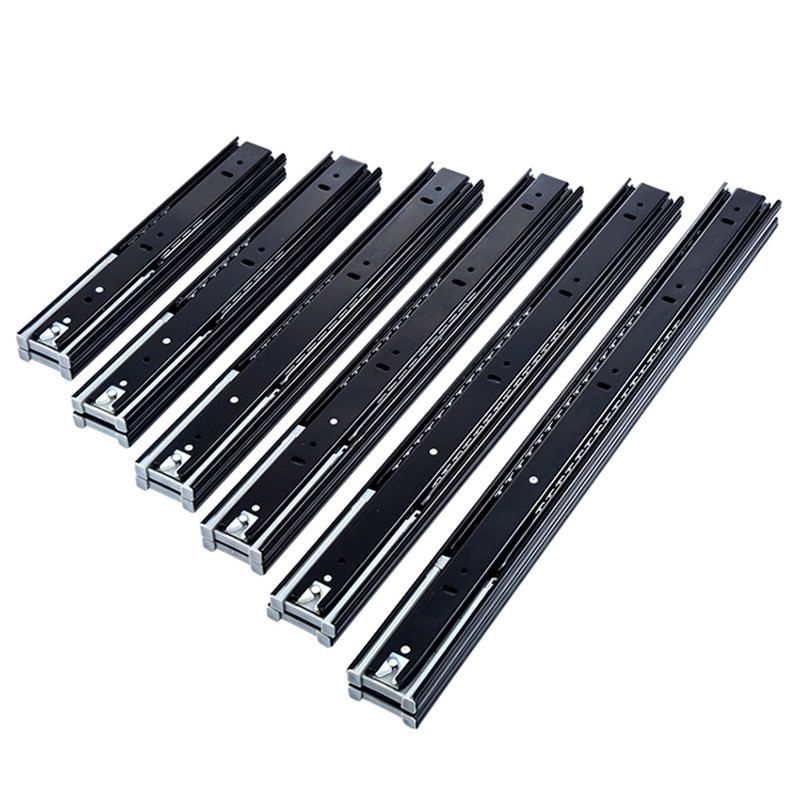 不锈钢滑轨抽屉轨道导轨阻尼缓冲静音减震滑轨实心钢珠三节轨加厚哑黑