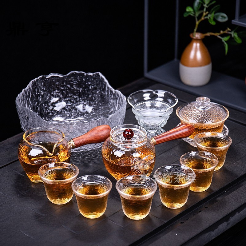鼎亨日式耐热锤纹玻璃功夫茶具套装家用花茶侧把泡茶壶茶杯红茶冲