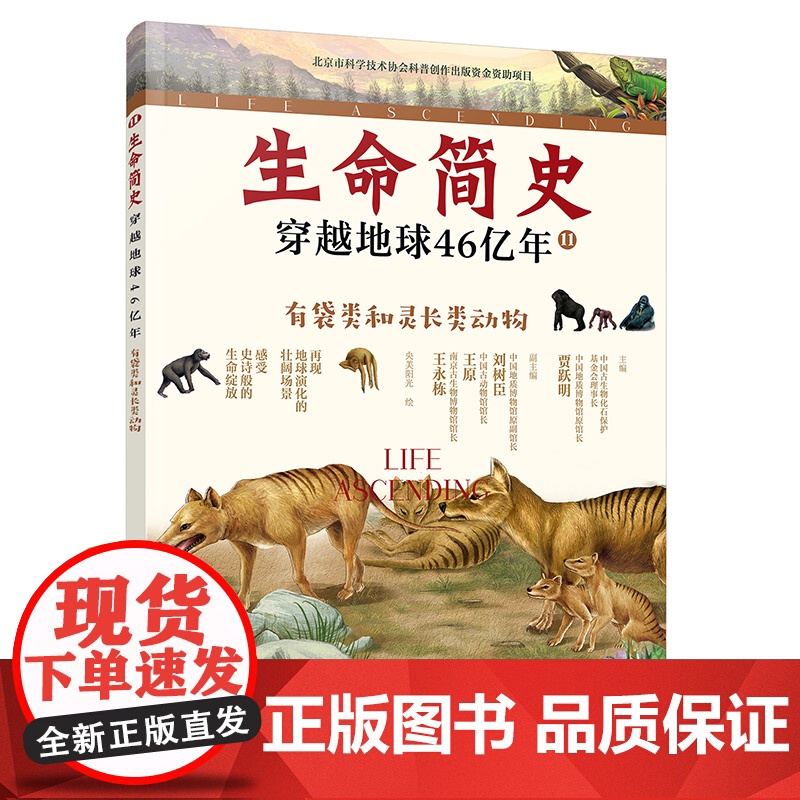 生命简史 穿越地球46亿年 有袋类和灵长类动物 6-12-15岁儿童中小学生青少年科普读物 宇宙起源地球形成生命诞生史前高清大图