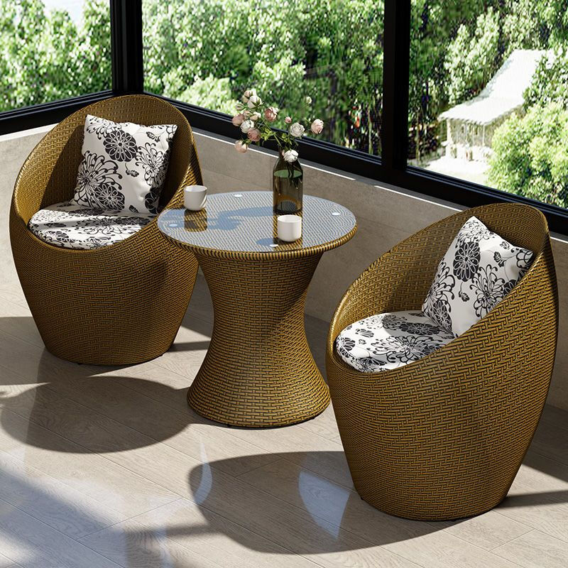 藤椅三件套阳台小桌椅一桌两椅茶几组合庭院户外休闲 鸟巢3椅+1桌[金色]高清大图