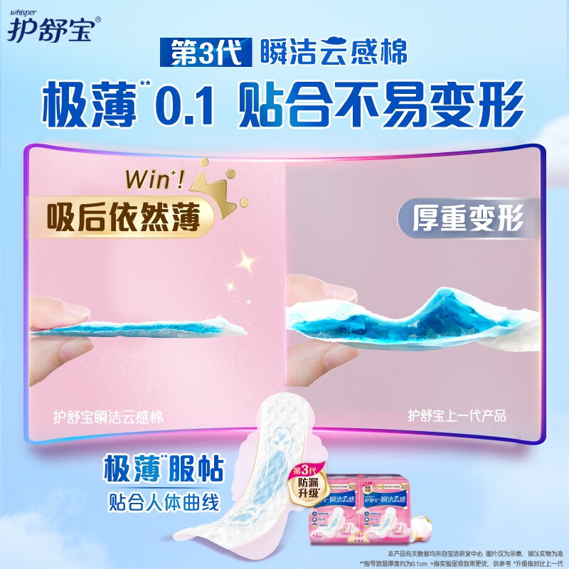 护舒宝 瞬洁云感棉卫生巾 超薄日用加长284mm*24片 姨妈巾高清大图