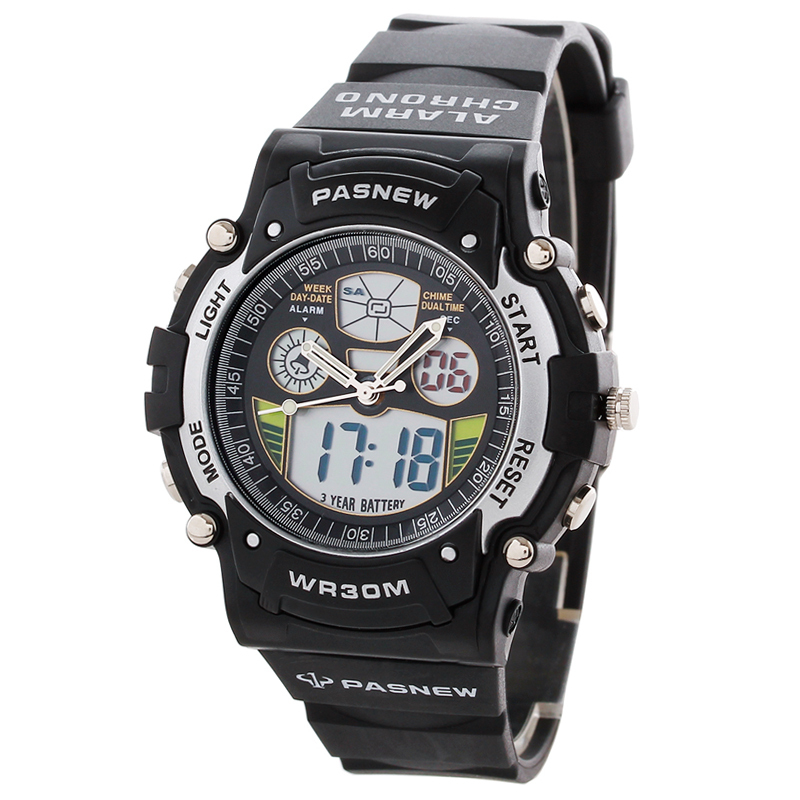 pasnew百圣牛双显运动表男士手表正品30米防水手表学生手表青少年电子