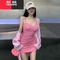 YIBUSHENG辣妹连衣裙套装女2024薄款纯欲衬衫修身显瘦吊带包臀裙两件女 XL 玫红色衬衫单件