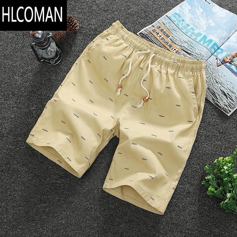 HLCOMAN五分裤胖子男装学生休闲裤子5分大裤衩沙滩裤中裤大码短裤裤 L 卡其色