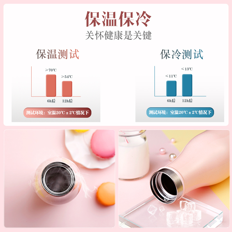 ONE2GO不锈钢牛奶瓶保温杯保温瓶男女学生便携创意水杯子 500ml 粉色