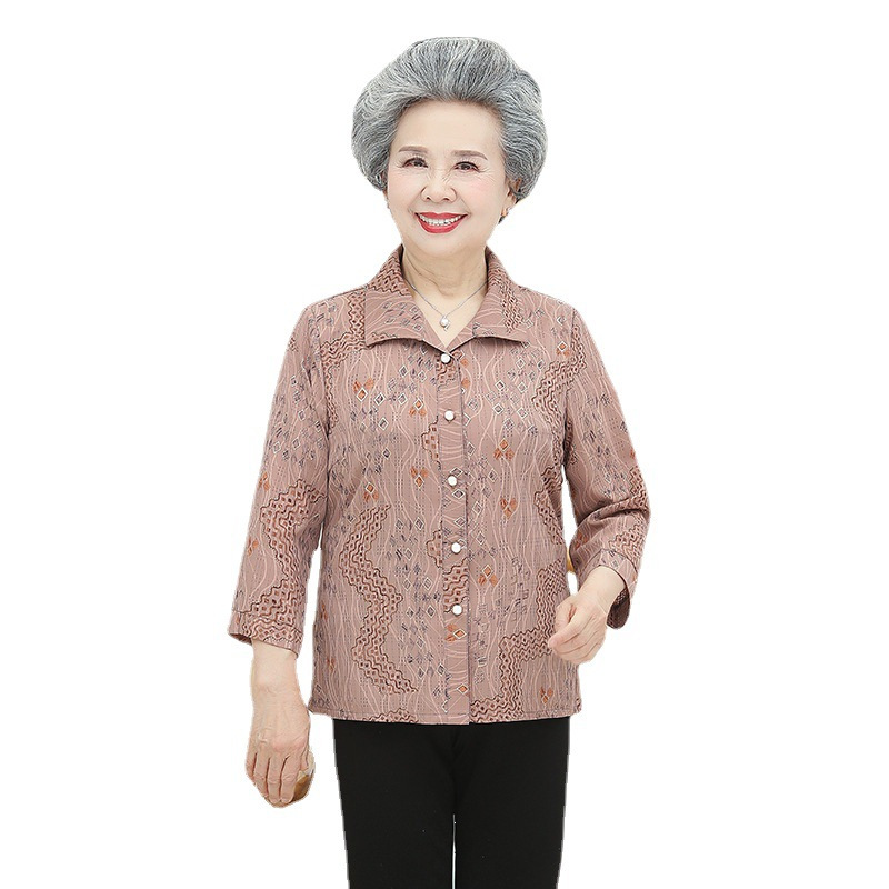 6070岁80中老年人女装外婆奶奶夏装中袖衬衫老人老太太透气上衣