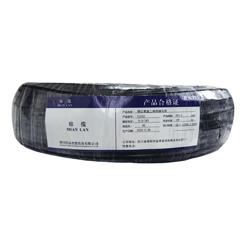 绵缆 铜芯聚氯乙烯绝缘电缆 YJV22-0.6/1kV-3*2.5 米高清大图