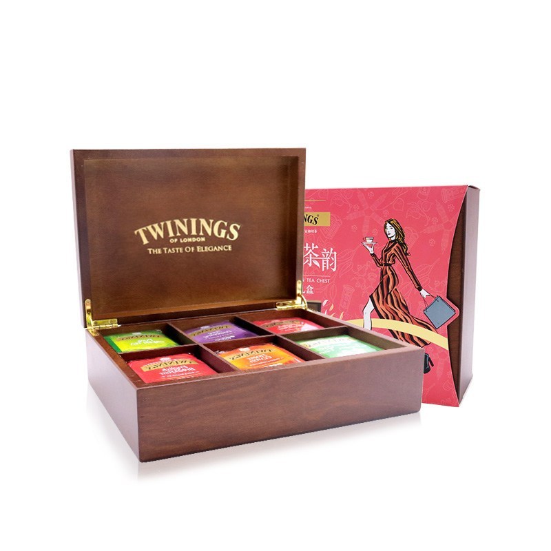 [礼盒]英国川宁Twinings 波兰进口6格木盒 英伦茶韵木质红茶礼盒 红茶绿茶5种口味90袋茶叶套装