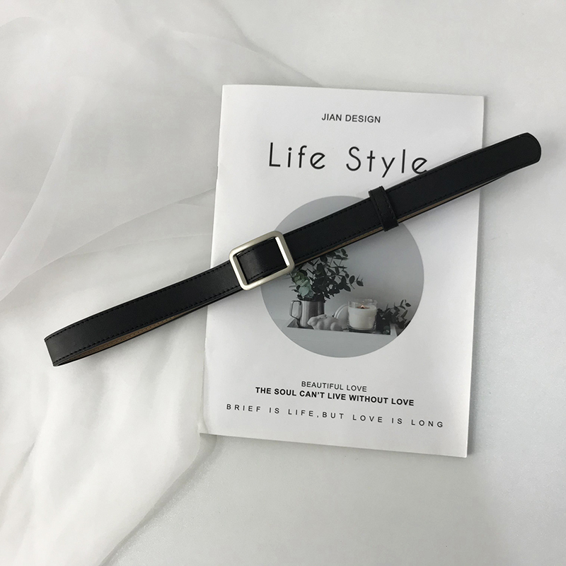 盛世尼曼无孔复古风韩版装饰皮带chic长方形银色哑光扣头学生女腰带青年黑