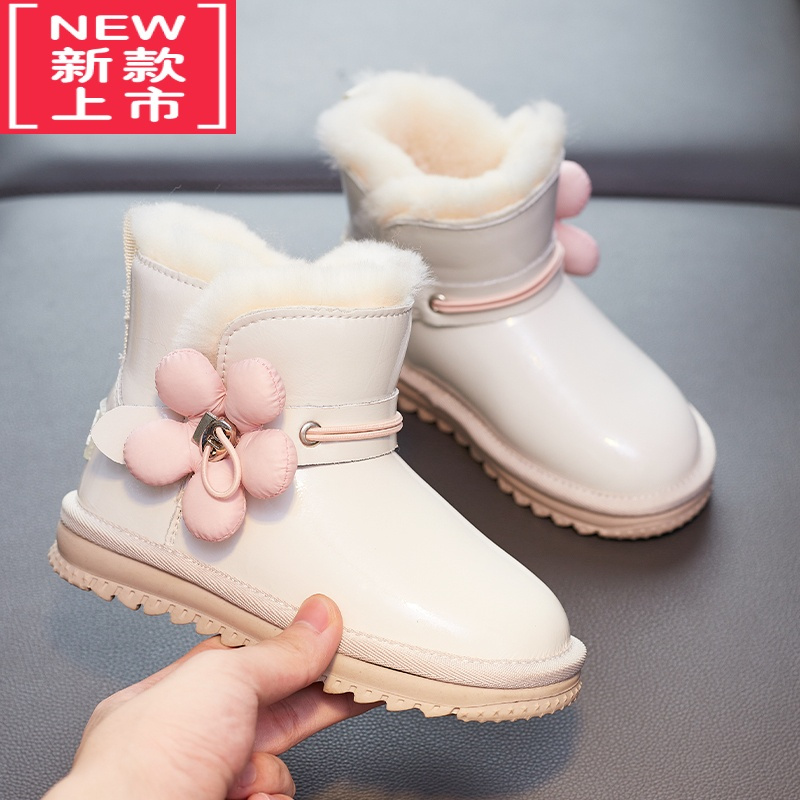 可莉允儿童雪地靴一体女童公主冬季保暖棉鞋女款软底防滑短靴子