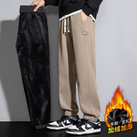 卫裤男秋冬季宽松束脚运动长裤男士潮流百搭加绒加厚休闲裤男装 XL 9937卡其色