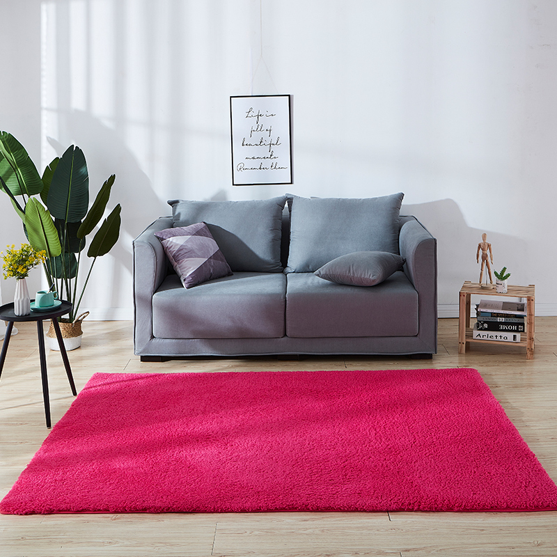美帮汇冬季毛绒客厅茶几小地毯加厚保暖卧室满铺装饰床边毛毯地垫 玫红色 1.6x0.8米