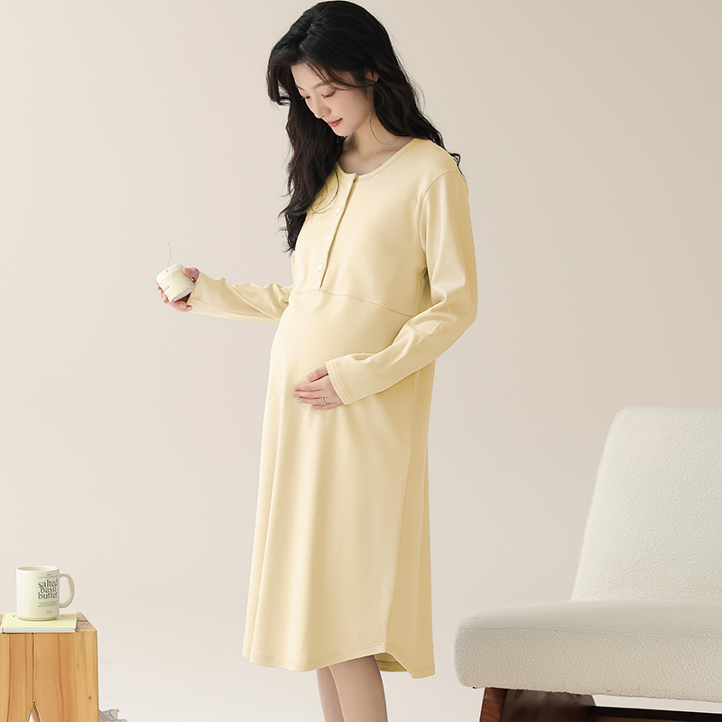 纯棉月子服带胸垫孕妇待产裙产妇睡裙防凸点睡裙家居服全棉