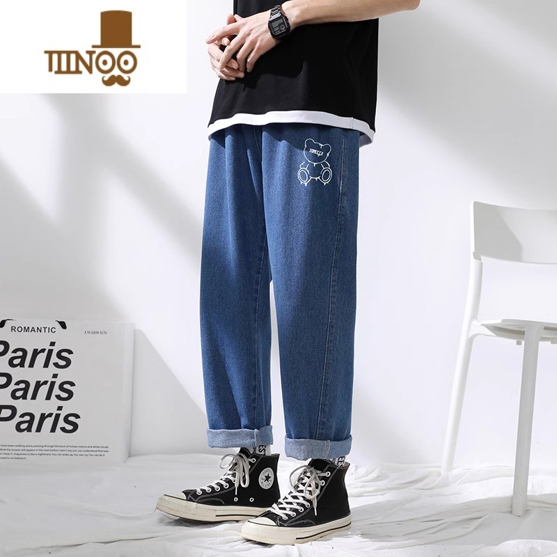 YANXU牛仔裤男士潮牌宽松直筒休闲九分男生夏季薄款阔腿长裤子男款高清大图