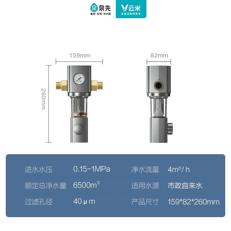 云米(VIOMI)家用前置过滤器净水器 中央家用净水机全屋自来水净化过滤器VF3-A前置过滤器