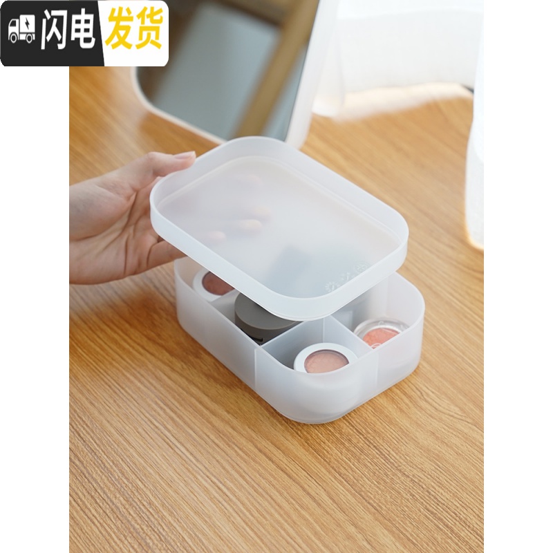 三维工匠桌面化妆品护肤品收纳盒 简约磨砂梳妆台置物架 办公桌塑料盒子高清大图