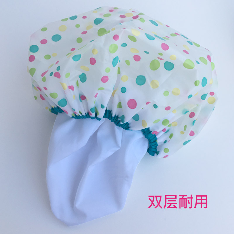 台湾浴帽女防水洗澡可爱成人头套大码双层加大加厚长发淋浴帽 三维工匠 孔雀蓝双层33CM高清大图