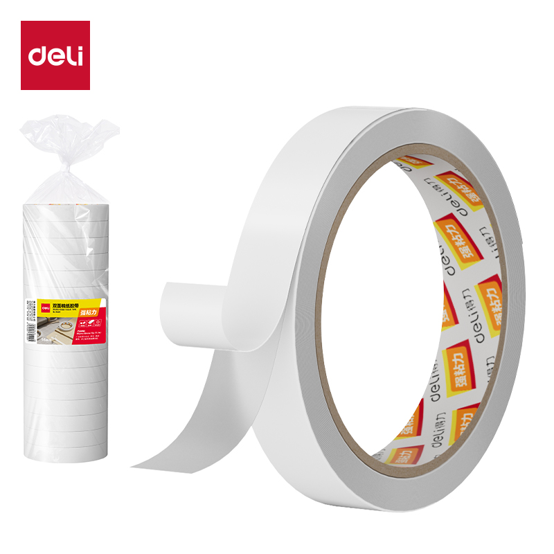 得力30402棉纸双面胶带18mm*10y*80um(白)【10卷装】