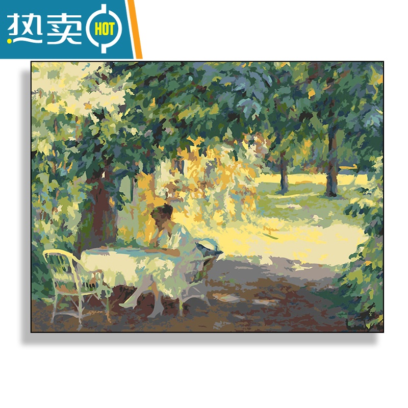 敬平莫奈白玫瑰DIY手绘数字油画现代美式客厅卧室印象派风景装饰画装饰画高清大图