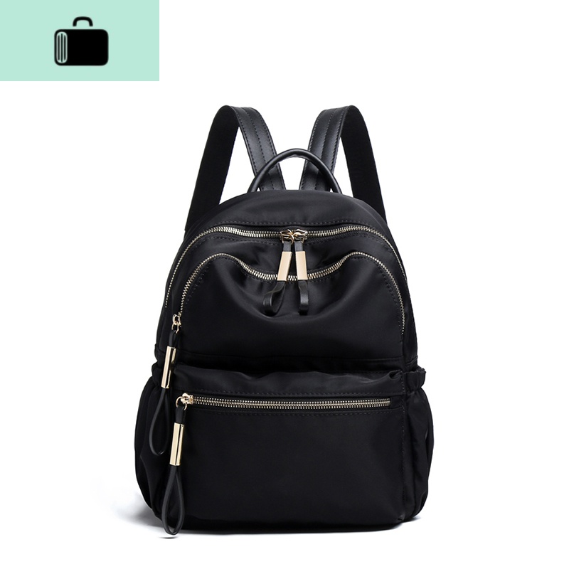 防水牛津布双肩包女2020年新款时尚旅行百搭轻便背包尼龙学生书包NEWLAKE 黑色