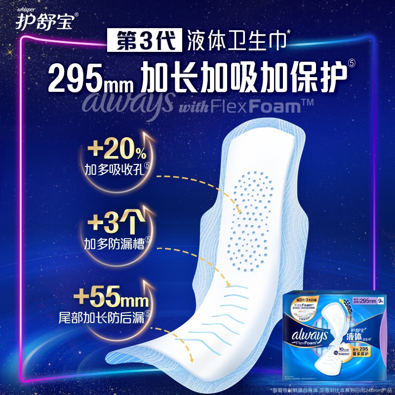 护舒宝 液体卫生巾 日用超长版295mm*9片 日用姨妈巾高清大图