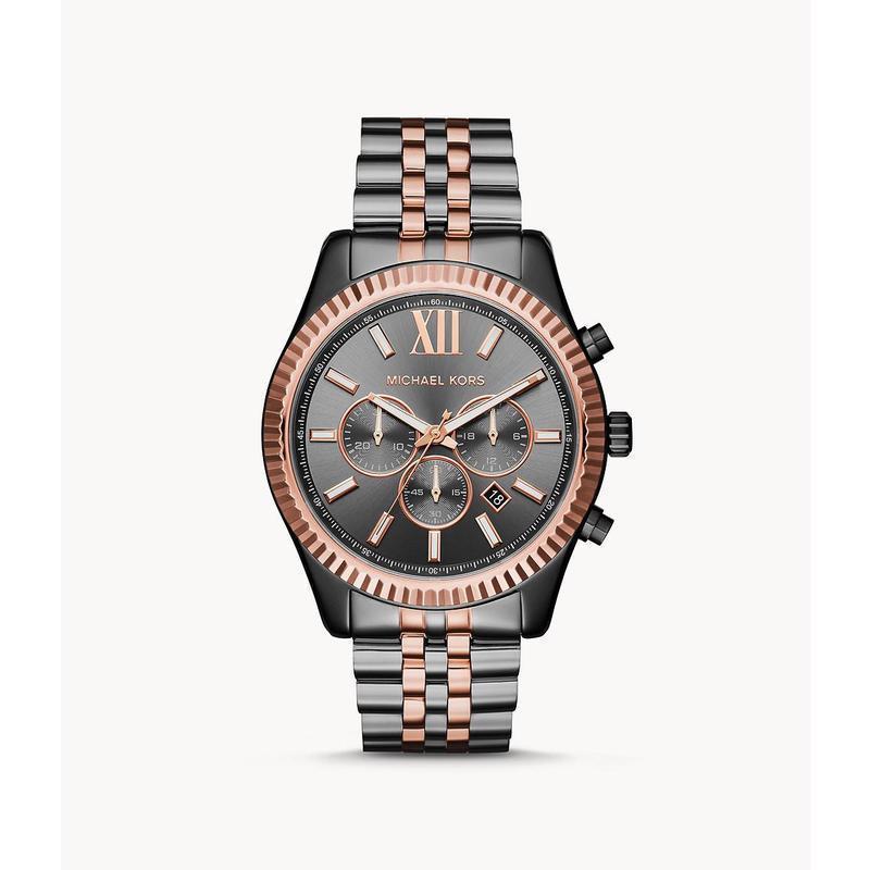 官方正品michaelkors迈克科尔斯mk男表黑盘22mm双色不锈钢表带计时码