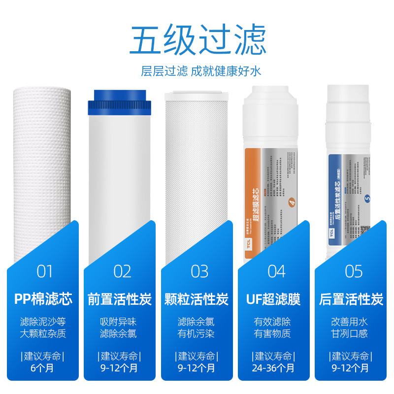 TCL净水器家用直饮 自来水过滤器五级超滤净水机厨房台式过滤机