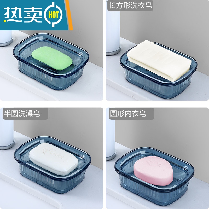 敬平轻奢风香皂盒大号带盖沥水肥皂盒置物架家用卫生间香皂盒子 云雾灰高清大图