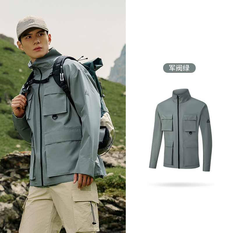 361°冲锋衣男新款男士防水立领硬壳冲锋衣户外运动登山服 XL 军阀绿