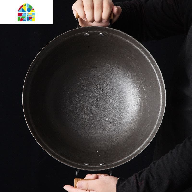 无涂层铸铁锅家用老式铁锅圆底炒锅家用加厚炖锅双耳铁锅 FENGHOU 36cm圆底双耳锅图片