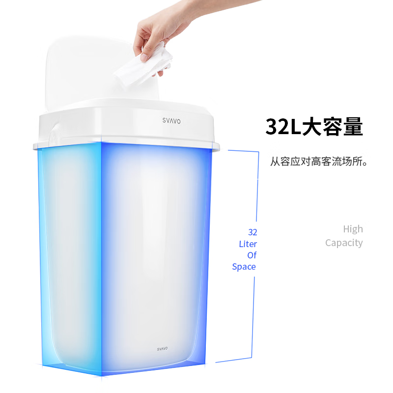 瑞沃(SVAVO)智能垃圾筒卫生间厕所壁挂式电动自动垃圾筒家用32L大容量 PL-151040S黑色[感应款]单位:个高清大图