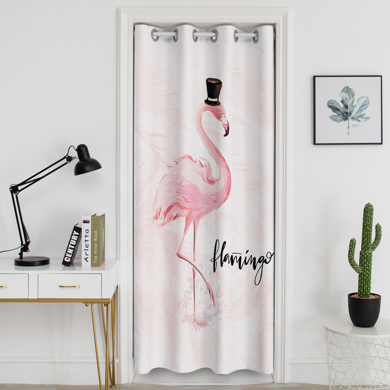 幸福派 门帘隔断帘免打孔家用卧室卫生间厨房柜子遮挡布帘子北欧风门帘布艺遮挡窗帘隔断帘帘子家用卧室厨房卫生间夏季防蚊门帘 29D火烈鸟 宽200*高180cm（门宽90-135cm）