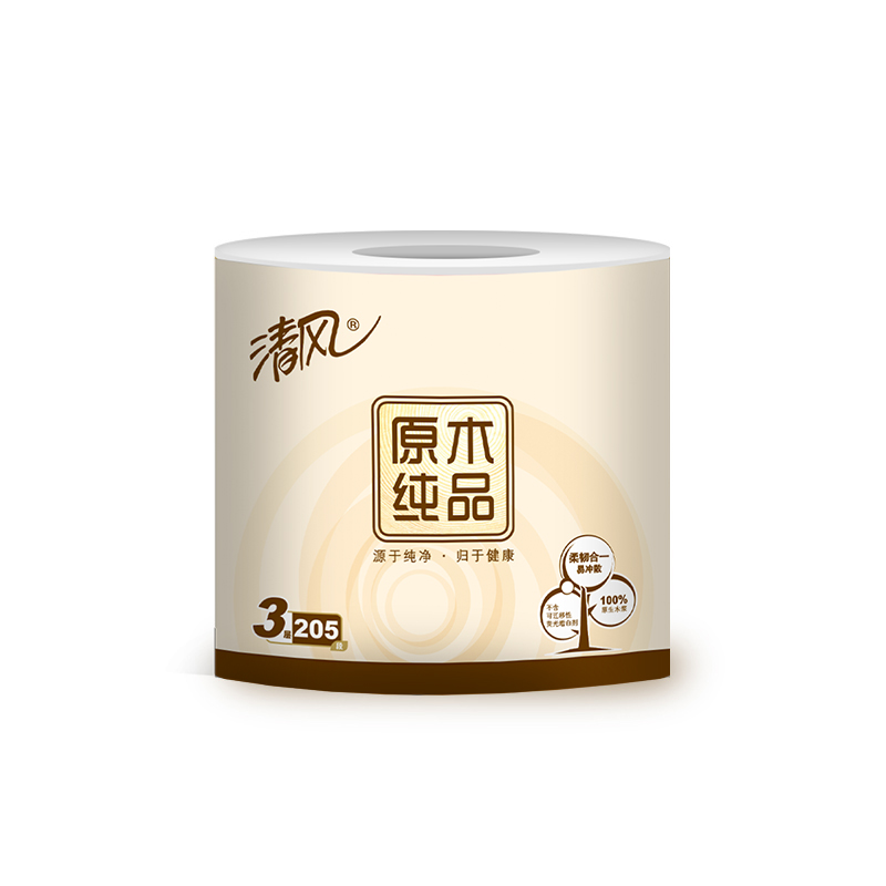 清风 原木纯品卷筒卫生纸3层205段10卷/提（B22AA1C-1T）ZC -高清大图