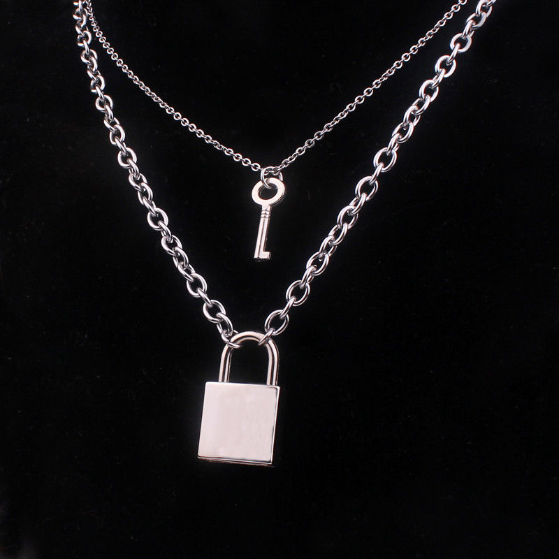 链子钛钢冷淡风个性蹦迪挂锁项链男朋克风嘻哈街舞钥匙情侣项链女 锁