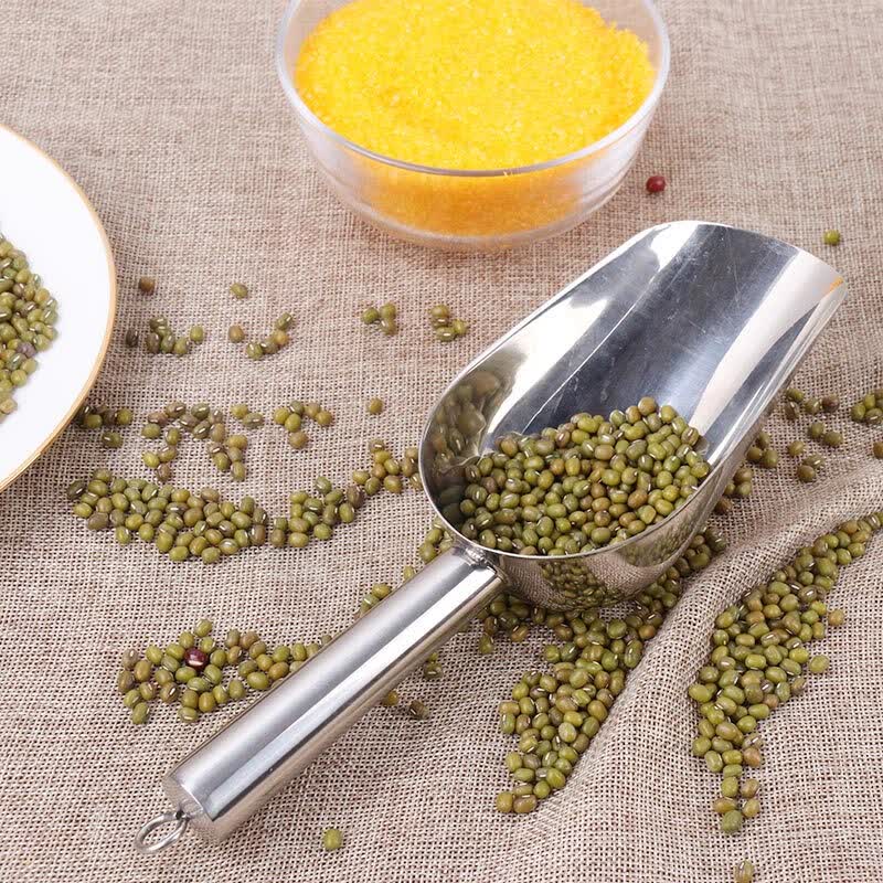 博伊畅 不锈钢冰铲 粮食铲干果铲米勺米铲面粉糖瓜子铲商用食品铲 加厚款 中 号 总 长27.5cm , 铲 口 11cm高清大图