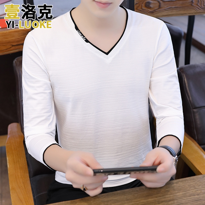 suntek棉长袖t恤男士打底衫v领内搭秋衣服秋季薄款内衣体桖冬上衣秋装