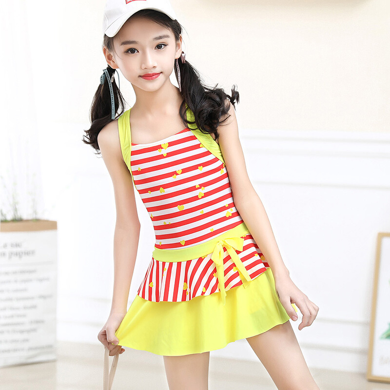 女童泳衣分体裙式中大童小女孩连体游泳衣比基尼