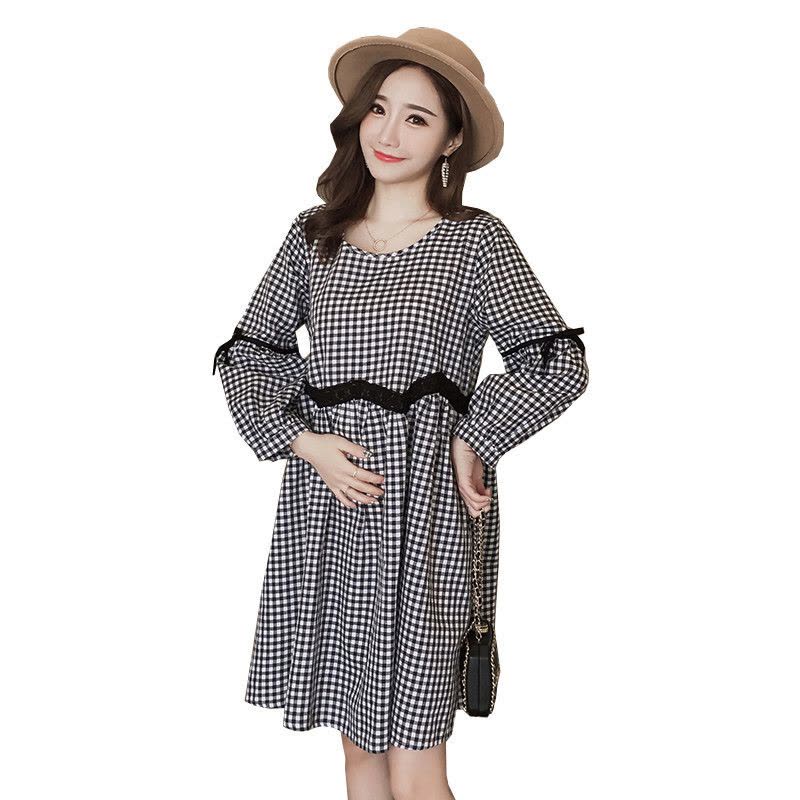 迪鲁奥（DILUAO)孕妇装春秋2021春装新款孕妇格子连衣裙韩版时尚大码宽松孕妇裙孕妇长袖上衣中长款孕妇连衣裙 图片色图片