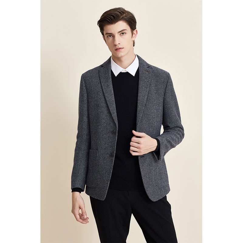 七匹狼西服男士秋季商务休闲平驳领羊毛混纺便西西装男装外套视频