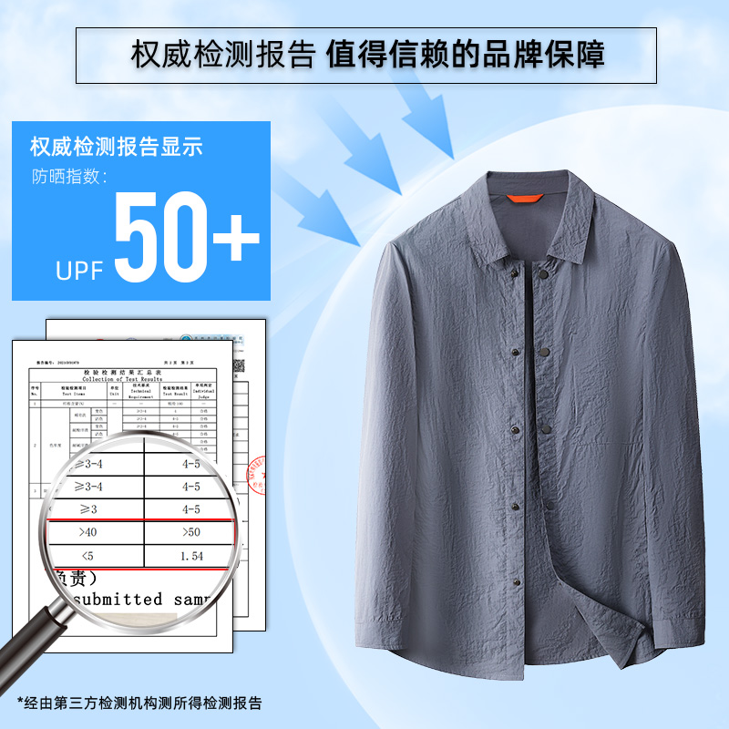 春秋新款衣服男夏季翻领冰丝皮肤衣透气薄款商务夹克外套高清大图