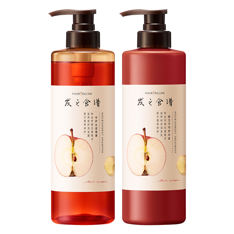 发之食谱洗发水蓬松/控油/柔顺苹果姜滋养修护洗发露530ML+润发乳530G