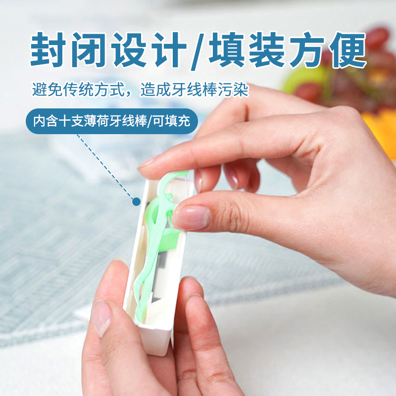 GRAREY 格瑞亚 3袋薄荷多效护理牙线棒+1个便携式自动牙线盒高清大图