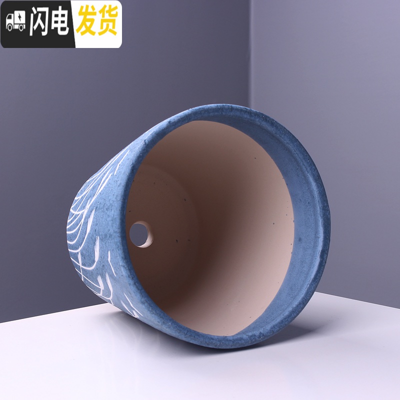 三维工匠陶瓷花盆带托盘批发特大号创意室内阳台多肉吊兰绿萝花盆 903-D8白色(配陶瓷托盘) 中等花盆容器高清大图
