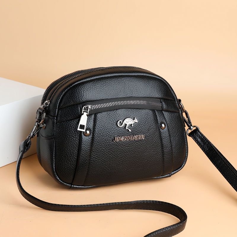 袋鼠真皮质感包包女时尚百搭多层单肩斜挎包大容量休闲女包妈妈包