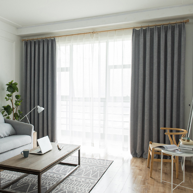 幸福派 遮光窗帘北欧简约现代棉麻挂钩窗帘加厚打孔窗帘飘窗客厅帘子遮阳布纯色轻奢卧室挂钩窗帘 简约-灰色 定制补拍价格（勿拍-仅补尾款）