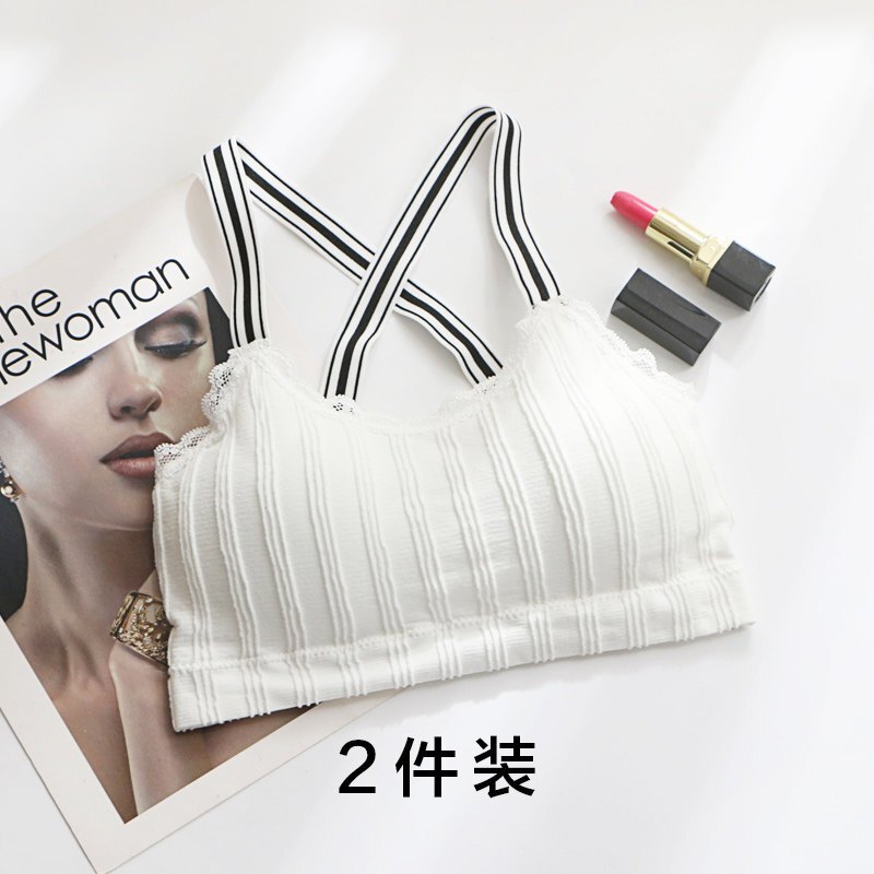 蕾丝抹胸文胸带背心裹胸式内衣肩带短款拢带胸垫2件白均