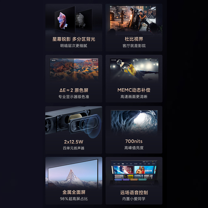 小米电视 ES65 65英寸 4K超高清 多分区背光 远场语音 金属全面屏智能平板电视机